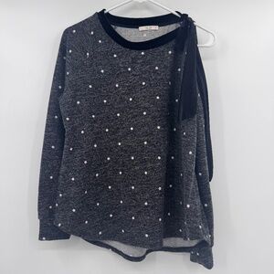 Le Lis Top Women XL Gray Polka Dot Long Sleeve Velour Sash Bow Cold Shoulder